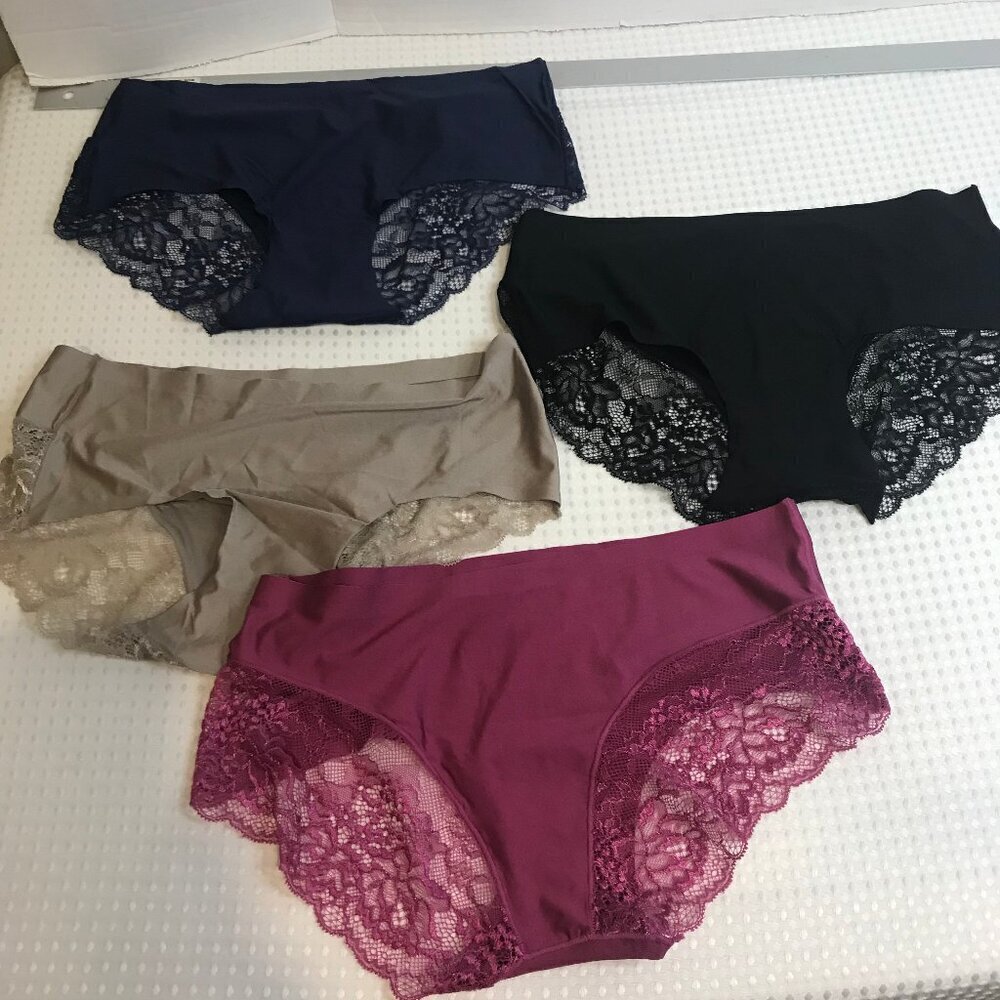 WOMENS LACED PANTIES MIDRISE KNIT FABRIC BREATHABLE SIZE L 8/10 NEW